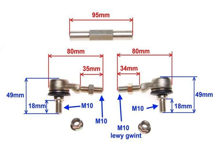 Drążek kierowniczy końcówki atv quad 50 70 110 125