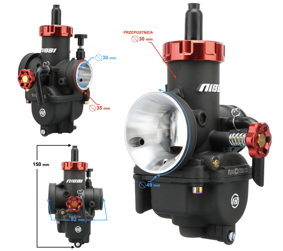 Gaźnik NIBBI PE30 30mm Racing motocykle motorowery skutery 180cc - 300cc