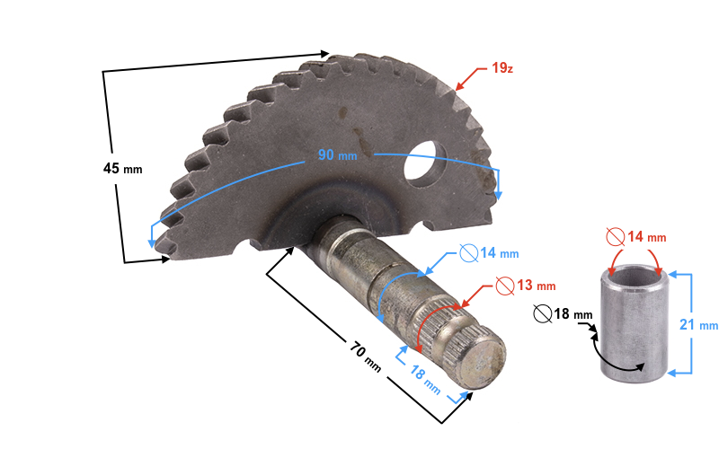 Wałek rozrusznika nożnego półksiężyc skuter Delfin