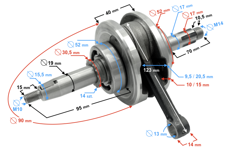 Wał korbowy do silnika BTS 110 poziomego Junak Romet Zipp Barton 139FMB