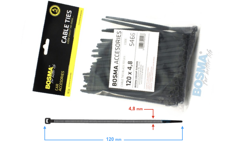 Opaska zaciskowa BOSMA 4,8*120 mm czarne 100 sztuk