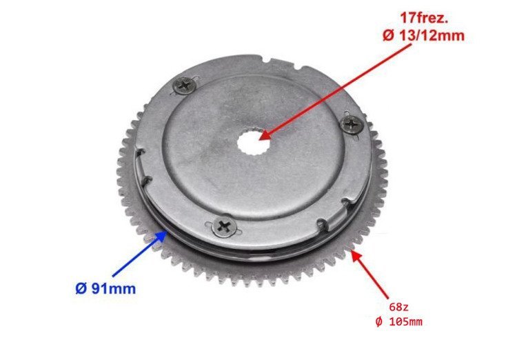 Sprzęgło jednokierunkowe + wolne koło rozrusznika 68z skuter 2T CPI Romet