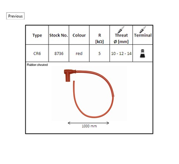 NGK fajka zapłonowa świece gumowa kątowa (NR 8736) (90) przewód 50cm CR6