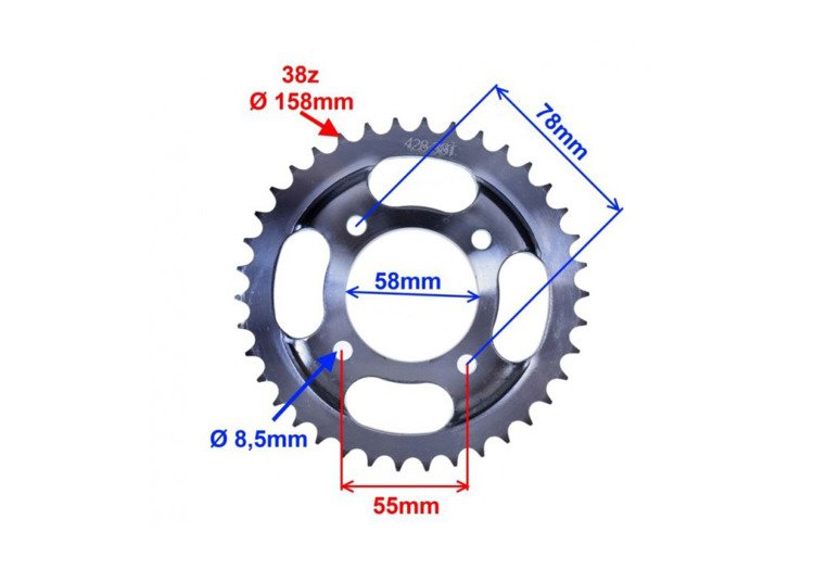 Zębatka tył 428h 38z romet zetka 50 70 125