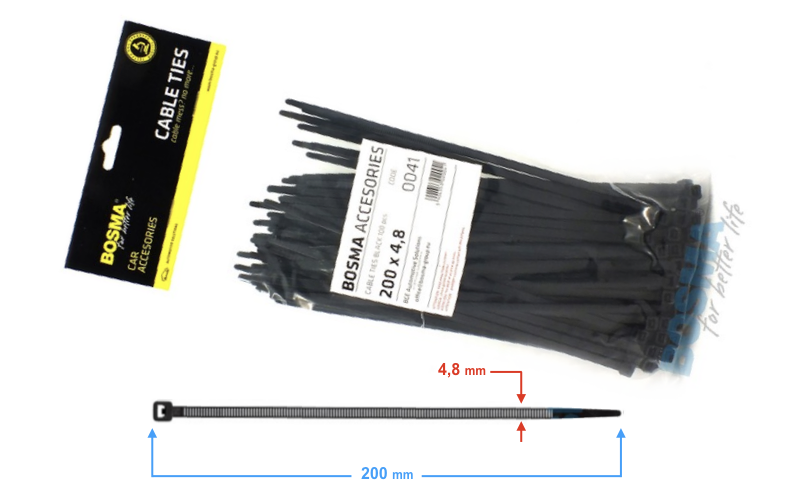 Opaska zaciskowa BOSMA 4,8*200 mm czarne 100 sztuk