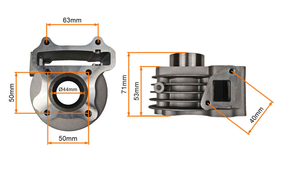 Cylinder 4T GY6 60cc 44mm sw.13mm Zipp Router Romet Kingway Barton Junak