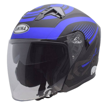 Kask otwarty Awina typ JK528 czarny niebieski z blendą homologacja ECE 22R06