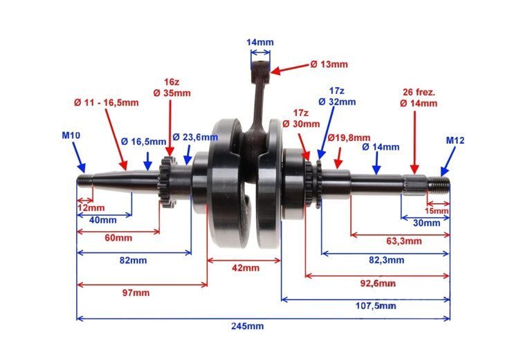 Wał korbowy z łożyskami 139qmb gy6 quest romet