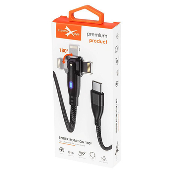 Wzmocniony kabel pleciony Spider Rotation 27W USB typ-C - iPhone Lightning 1.5 m czarny