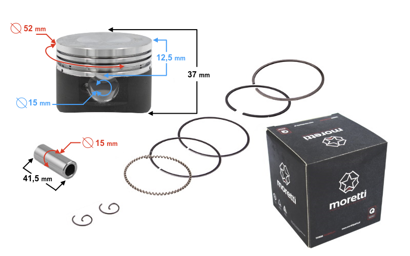 Tłok 125ccm skuter GY6 4T 125 średnica 52,40mm sworzeń 15mm grafitowany
