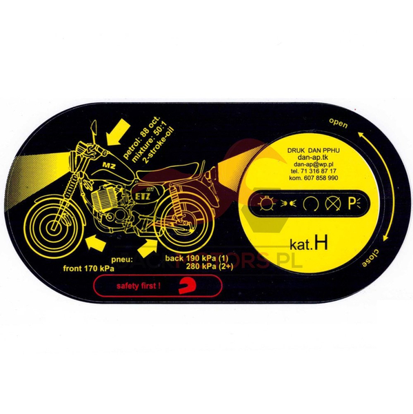 Naklejka zbiornika paliwa półki zegarów MZ ETZ