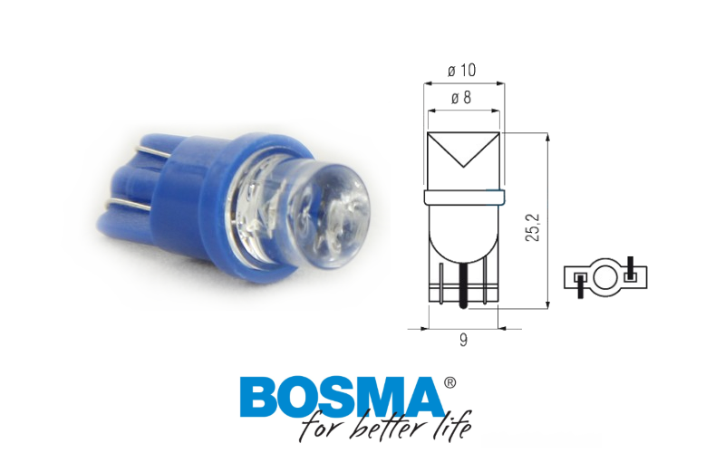 Żarówka Bosma 12v 1LED standard T10 blue wide 2szt
