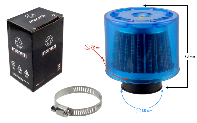 Filtr powietrza stożkowy niebieski średnica 38mm