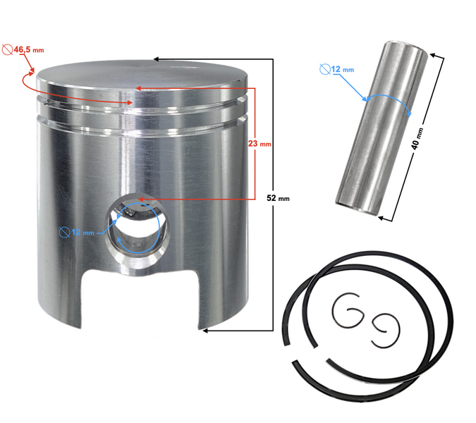 Tłok 80cc do motoroweru AM6 2T sworzeń 12mm, 47mm