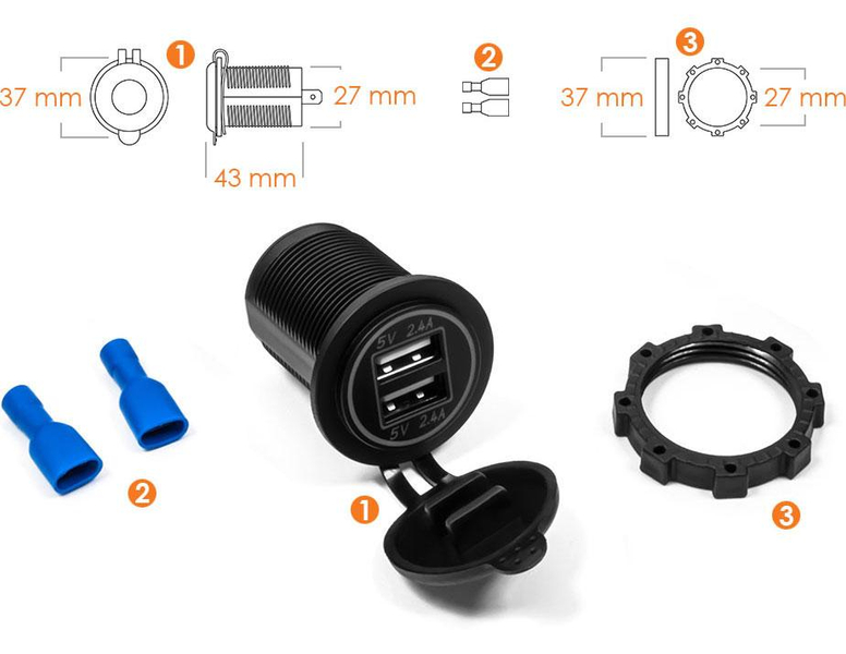 Motocyklowe samochodowe gniazdo zapalniczki ładowarka 12V 24V 2xUSB