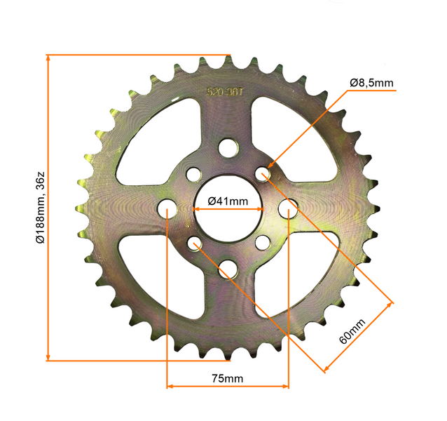 Zębatka tył 36z 520 fi-41mm quad atv 250cc