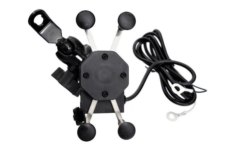 Uchwyt motocyklowy na telefon z USB, 2 mocowania kierownice lusterko