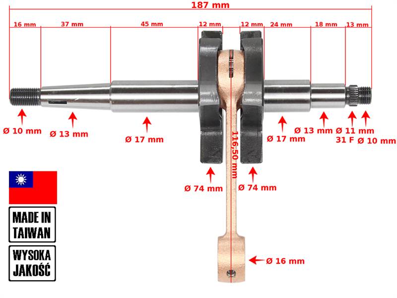 Wał korbowy 2 bieg s38 romet komar motorynka