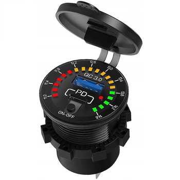 Motocyklowa ładowarka QC3.0 USB 18W, USB-C 30W 12/24V