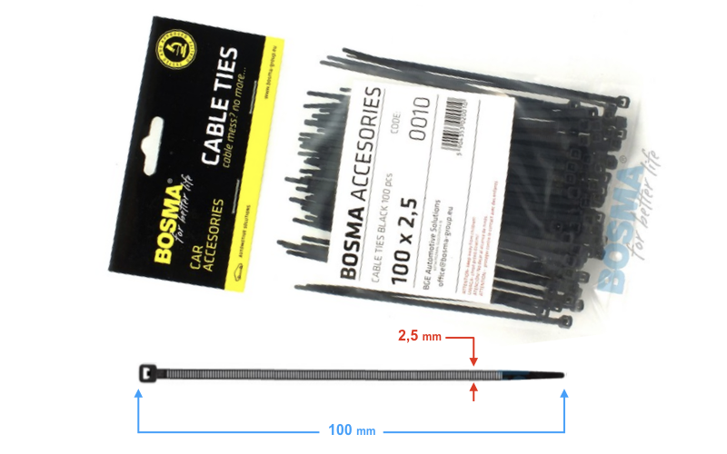 Opaska zaciskowa BOSMA 2,5*100 mm Czarne 100 sztuk