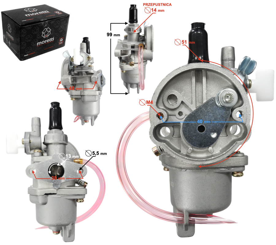 Gaźnik Moretti Pocket Bike 14mm Ssanie Na Dźwignię