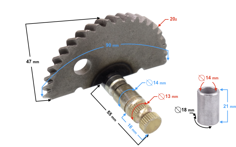 Wałek rozrusznika półksiężyc skutera 4T 50 7 zębów