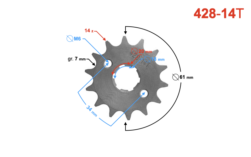 Zębatka zdawcza Moretti 14/428 do Barton TZ125