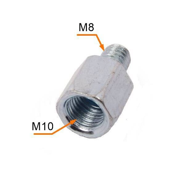 Redukcja gwintu lusterek srebrna M10 do M8 gwint prawy 1 sztuka