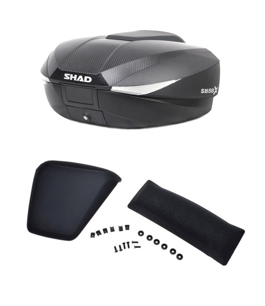 Kufer motocyklowy centralny SHAD SH58x carbon + dedykowane oparcie