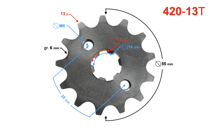 Zębatka zdawcza przód przednia Moretti 13z 420