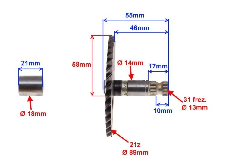 Półksiężyc wałek rozrusznika GY6 4T 46,5mm koło 8z