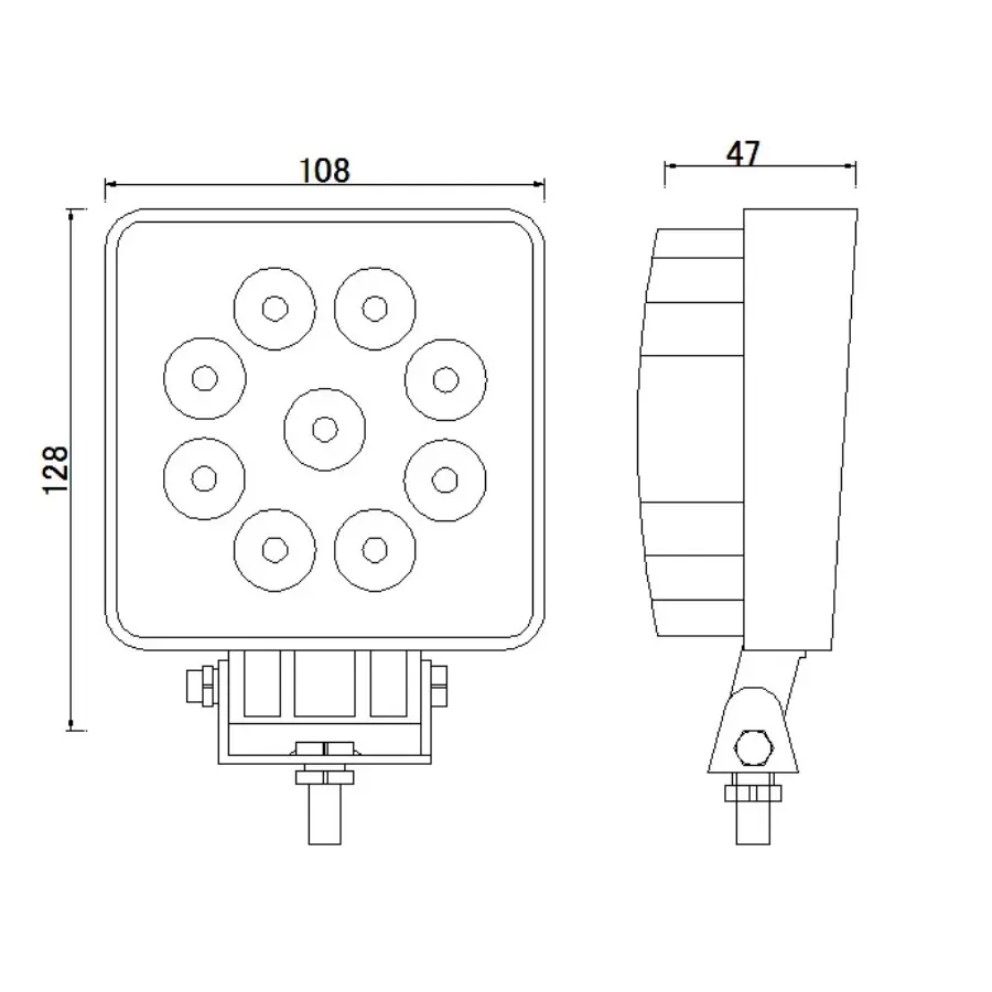Lampa robocza 9 led kwadrat 12V/24V 1280lm ECE R10 halogen