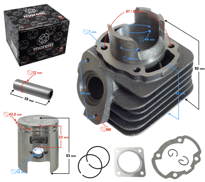 Cylinder Moretti do skutera 2T 60cc Honda Dio