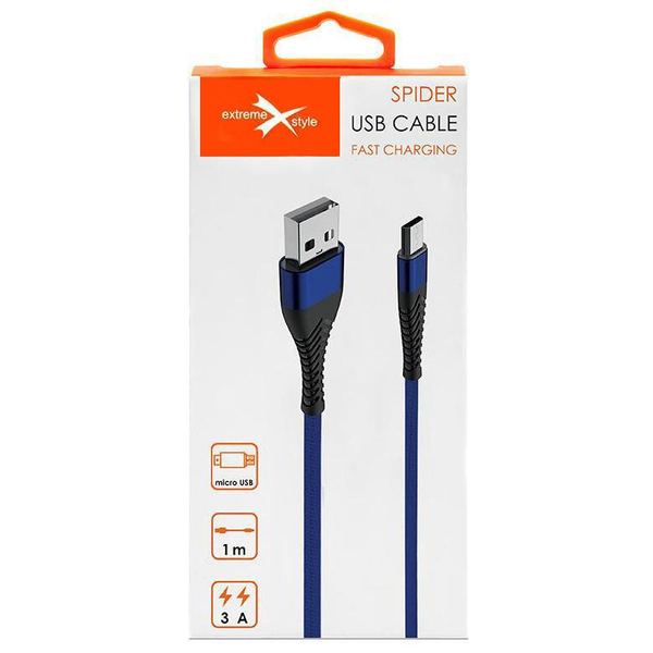 Wzmocniony kabel Spider micro USB 1m niebieski