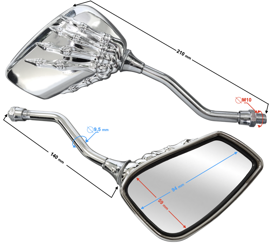 Lusterka motocyklowe chromowane szkielet M10