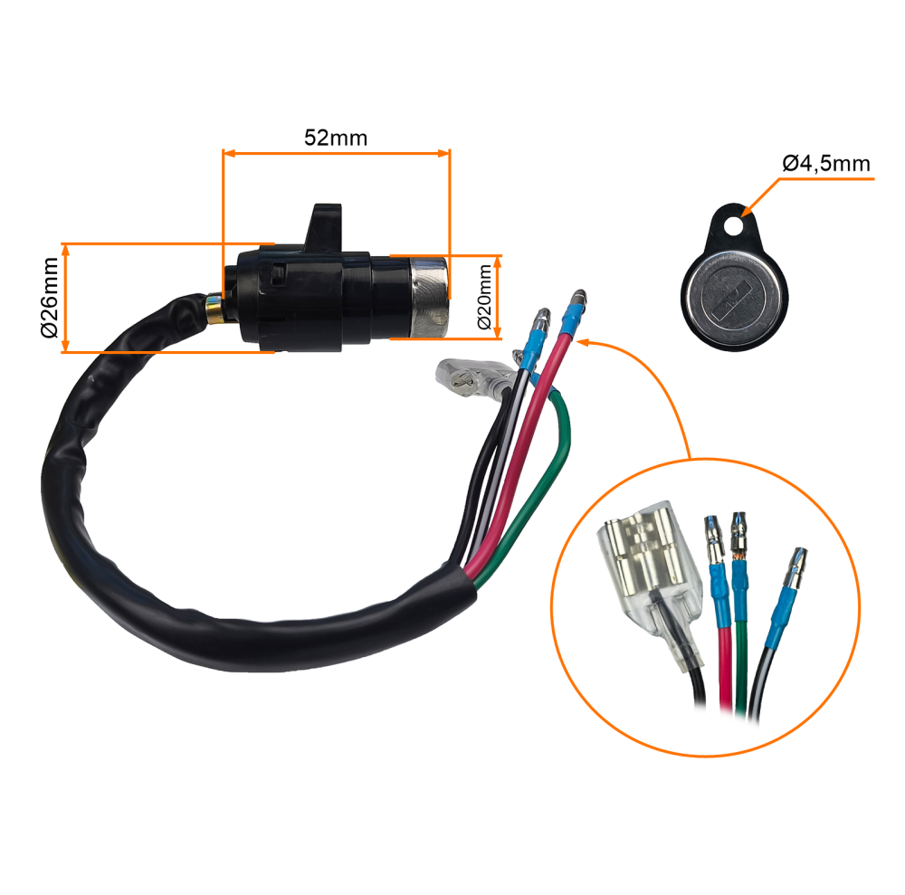 Stacyjka przykręcana uniwersalna 4 przewody 2 kluczyki quad atv