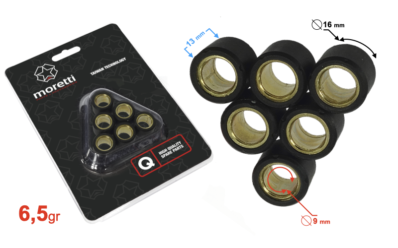 Rolki wariatora 16x13 6.5gr do skutera 4T Gy6 Moretti