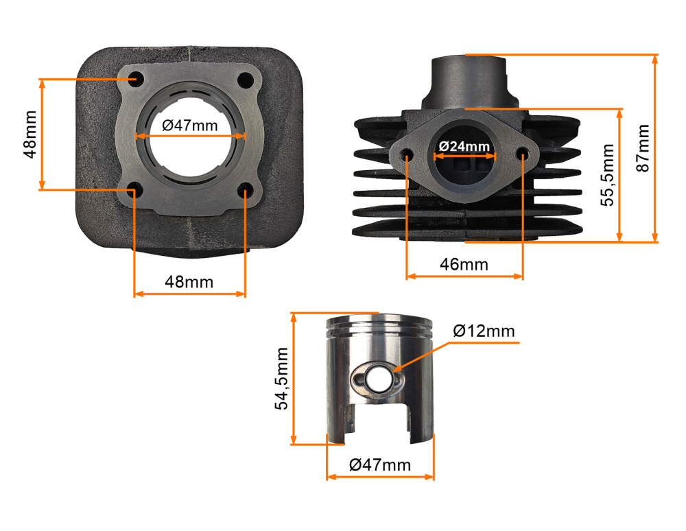Cylinder 2T 70cc 47mm 12mm Piaggio Aprilia Derbi Gilera Vespa Italjet