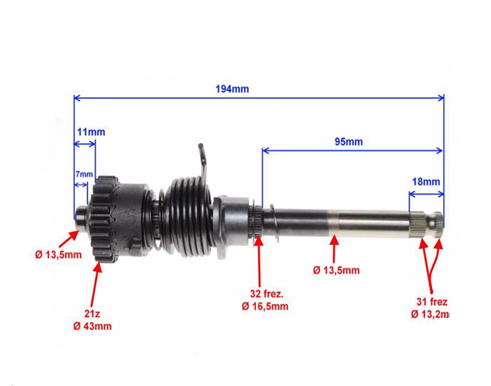 Wałek rozrusznika startera Romet Zetka zk50