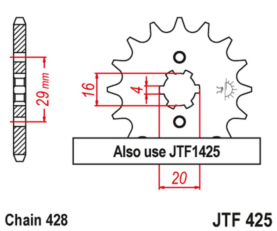 Zębatka przednia JTF425.16z 428 Suzuki TS 125R 90-96r RV 125 07-15r RG 125