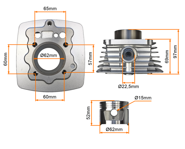 Cylinder głowica 4T 150ccm 62mm Romet Zetka 150 Junak 901 902 Barton