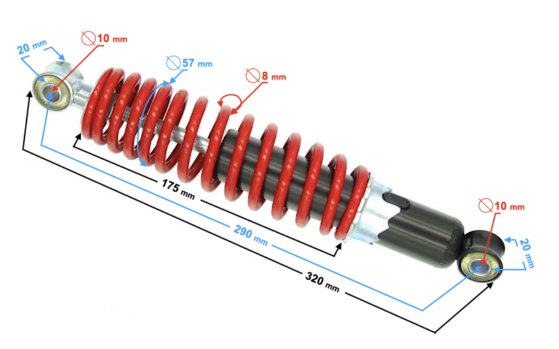 Amortyzator tylny Quad ATV 70 110 125 290mm Regulowany 