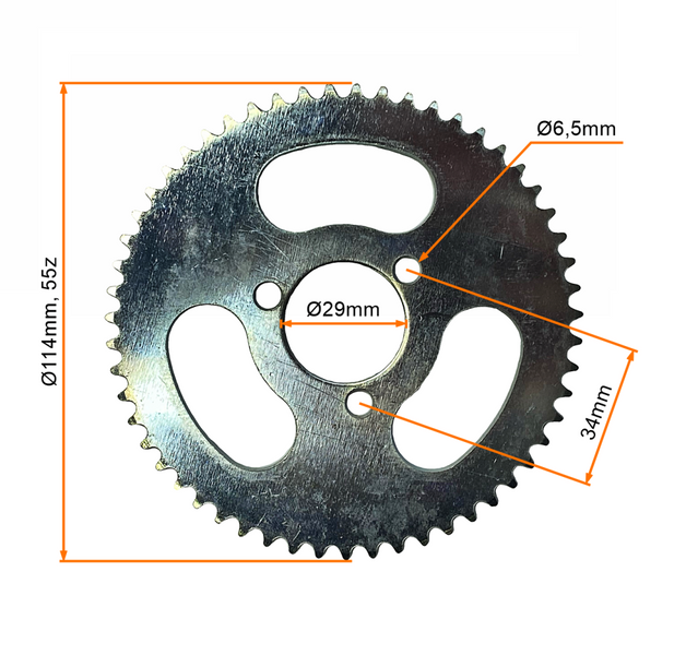 Zębatka tył na łańcuch 25H 55z śr.wew. 29mm Mini Pocket Bike