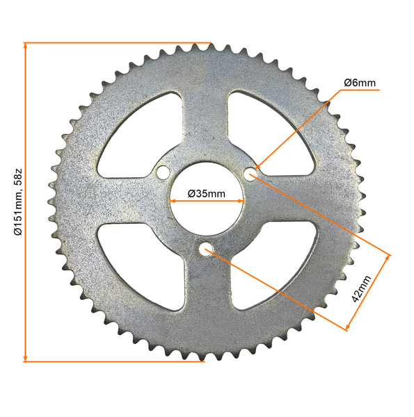 Zębatka tył na łańcuch T8F 58z śr.wew. 35mm Mini Pocket Bike