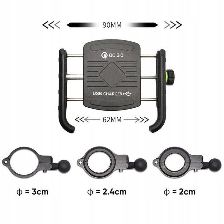 Uchwyt motocyklowy z ładowarką do telefonu qc 3.0