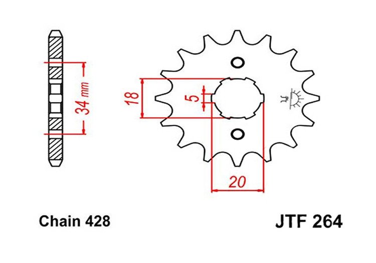 JT zębatka przód 17z 428 Honda CB CLR XR 125 Derbi Senda 125 Gilera Kymco