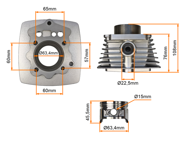 Cylinder + głowica 63,4mm z pokrywą zaworów chińskie quady 200 Bashan 200