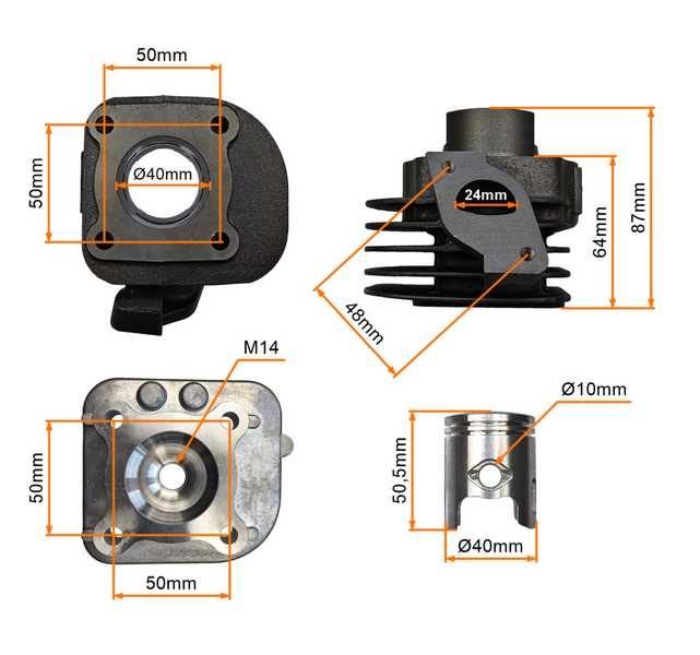 Cylinder 40mm 2T 50cc + głowica Benzer Keeway Longjia Romet Yuki Moto