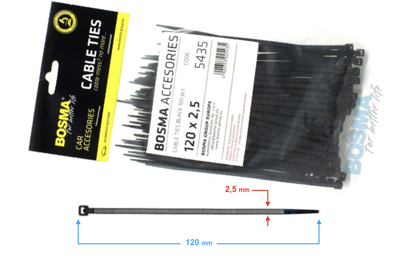 Opaska zaciskowa BOSMA 2,5*120 mm czarne 100 sztuk