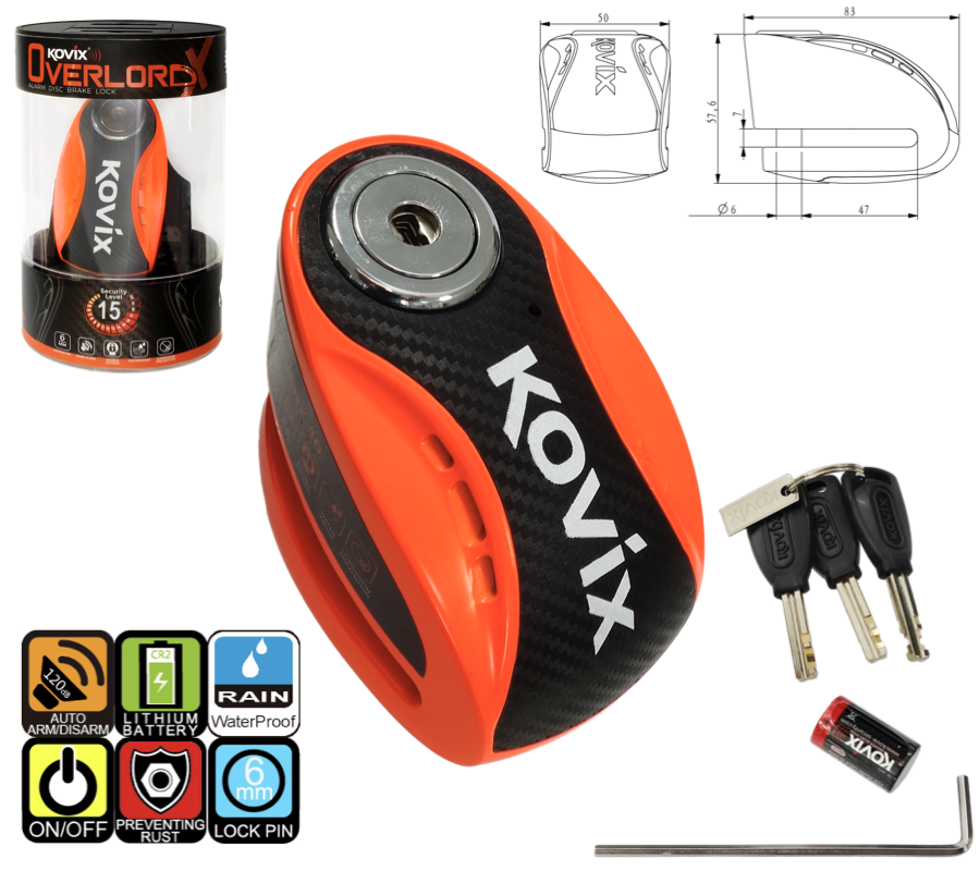 Blokada tarczy hamulcowej z alarmem KOVIX KNX6 Pomarańczowa